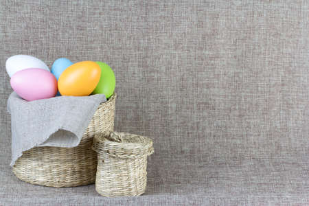easter eggs in rustic basketの写真素材