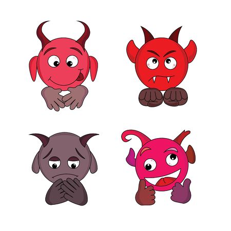 Four little devil cartoon charactersのイラスト素材