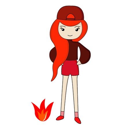Fun cartoon Red girl. Pretty sweet doll with fire.のイラスト素材