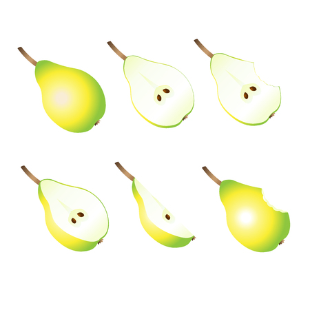Ripe pears, pears slices on a white background.のイラスト素材
