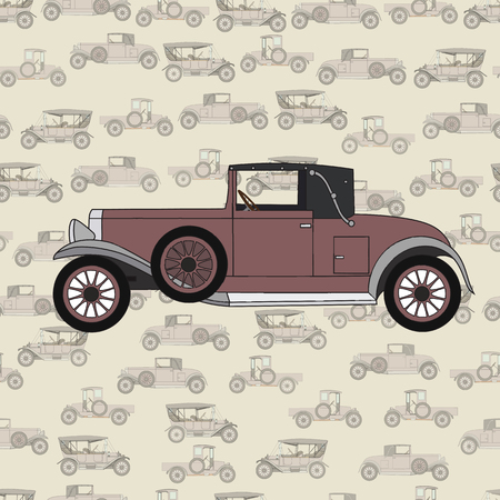 Red cartoon retro car. retro convertible.のイラスト素材