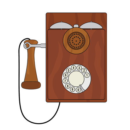 Old vintage cartoon styled wall phone with a rotary dialer.のイラスト素材