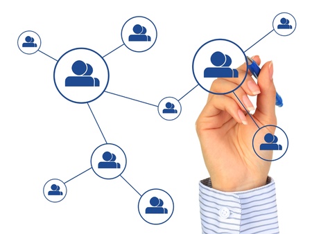 Hand drawing social network model. Isolated over white.の写真素材