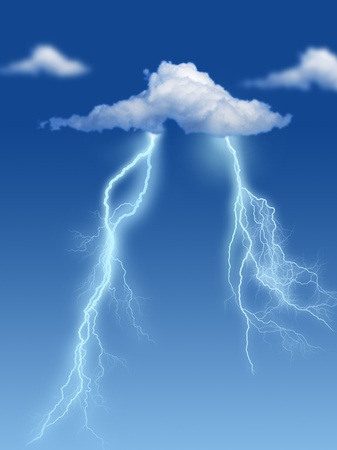 Lightning over blue sky background.の写真素材