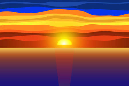 Sunset and sea.Vector illustration.のイラスト素材