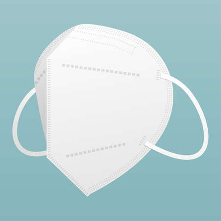 White medical mask N95. Isolated on blue background. Vector illustration.のイラスト素材