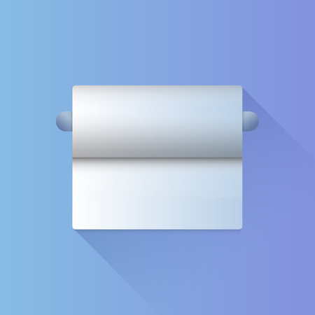 White paper towel roll dispenser. Isolated on blue background. Vector illustration. Gradient colors.のイラスト素材