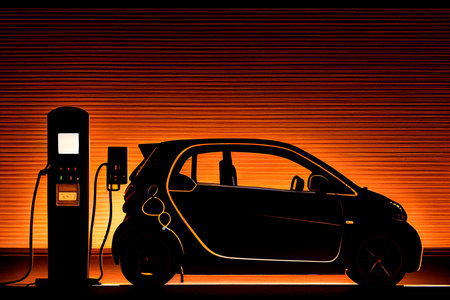 The silhouette of an electric EV is visible. Generative AIの素材