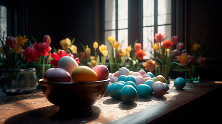Close-Up of Easter Eggs with Stunningly Detailed Floral Patterns. Generative AI illustratorの素材