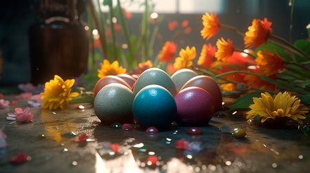 Close-Up of Easter Eggs with Stunningly Detailed Floral Patterns. Generative AI illustratorの素材