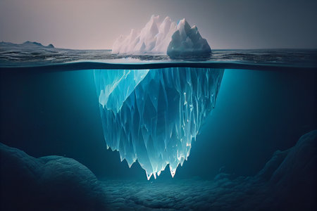 Iceberg concept, underwater risk, dark hidden threat or danger concept.  Generative AIの素材