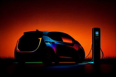 The silhouette of an electric EV is visible. Generative AIの素材