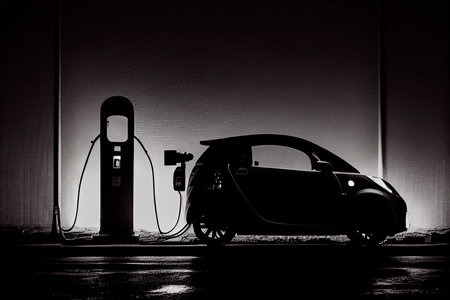 The silhouette of an electric EV is visible. Generative AIの素材