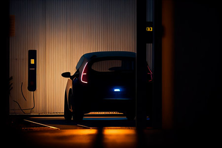The silhouette of an electric EV is visible. Generative AIの素材