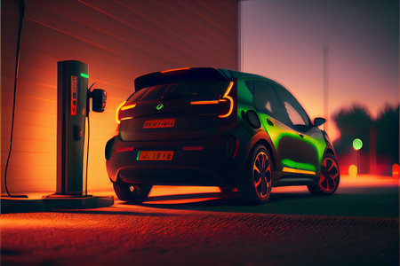 The silhouette of an electric EV is visible. Generative AIの素材