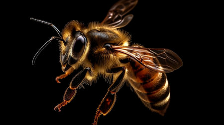 A stunning bee is flying, isolated on transparent background, macro, incredible pollinator. Generative AI illustratorの素材
