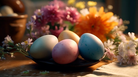 Close-Up of Easter Eggs with Stunningly Detailed Floral Patterns. Generative AI illustratorの素材