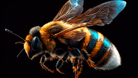 A stunning bee is flying, isolated on transparent background, macro, incredible pollinator. Generative AI illustratorの素材