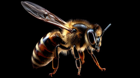A stunning bee is flying, isolated on transparent background, macro, incredible pollinator. Generative AI illustratorの素材