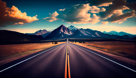 Asphalt road leading into the distance. Generative Ai technologyの素材