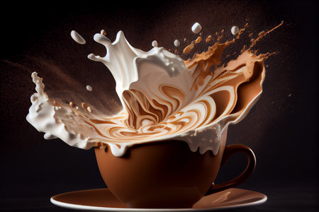 Aromatic coffee splashing in a Cappuccino cup, Generative AIの素材
