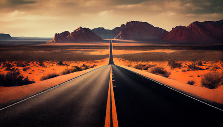 Asphalt road leading into the distance. Generative Ai technologyの素材