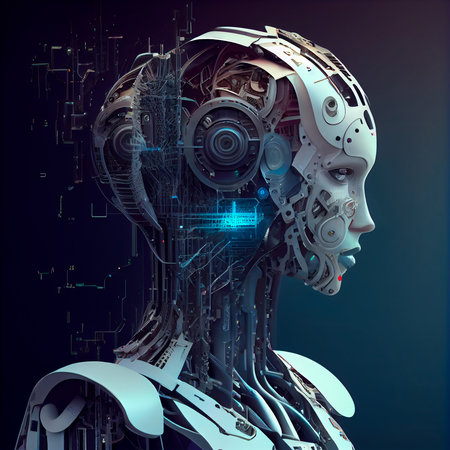 Illustrated woman with artificial intelligence. Generative AI.の素材
