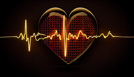 Background with a heart with the heartbeat monitor line, Heart and heartbeat symbol. Generative AIの素材