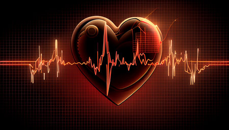 Background with a heart with the heartbeat monitor line, Heart and heartbeat symbol. Generative AIの素材
