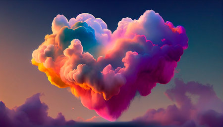 Beautiful colorful valentine day heart in the clouds as abstract background. Generative AI illustratorの素材