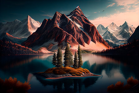 Beautiful mountain and lake. Generative AIの素材