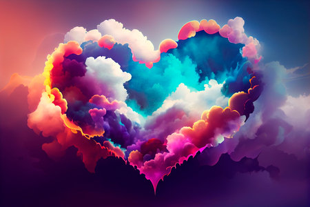 Beautiful colorful valentine day heart in the clouds as abstract background. Generative aiの素材