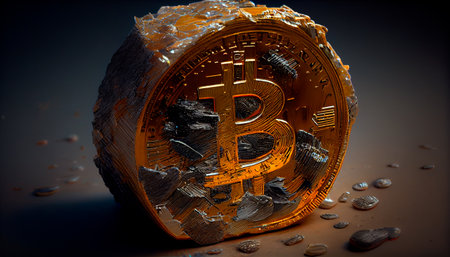 Bitcoin mined from stone. Generative AI technologyの素材