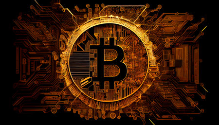Bitcoin blockchain cryptocurrency digital money exchange Technology symbol. Generative AIの素材