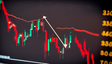 Bitcoin trading bear market with red stick trading chart and arrows. Generative Ai technologyの素材