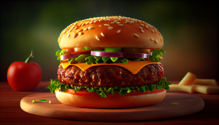 Realistically illustrated burger. Generative AI technologyの素材