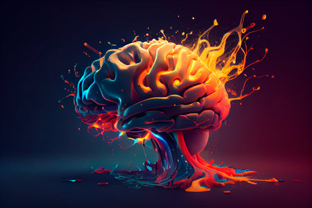Concept art of a human brain exploding with knowledge and creativity. Generative aiの素材