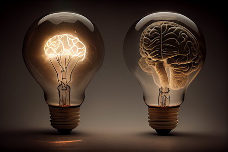 The human brain in a light bulb. Concept idea. Generative AIの素材