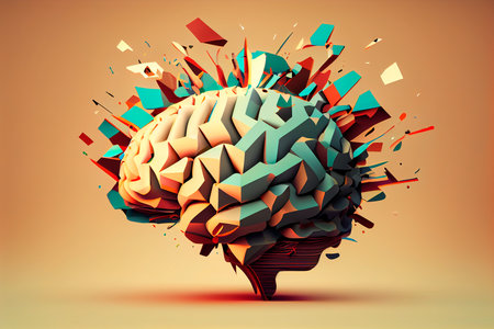 Concept art of a human brain exploding with knowledge and creativity. Generative aiの素材