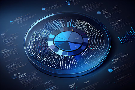 Business data analysis and analytics of customers insights with charts abstract blue background Vector illustration, generative aiの素材
