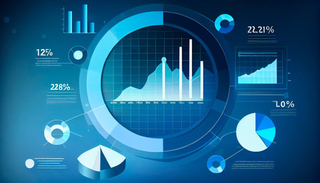 Business data analysis and analytics of customers insights with charts abstract blue background. Generative Ai technologyの素材