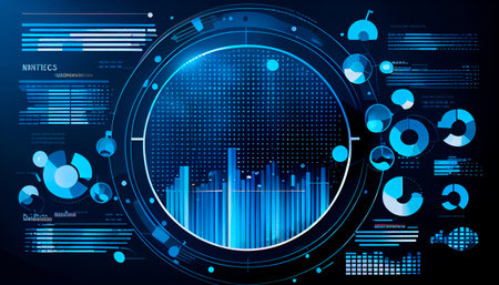 Business data analysis and analytics of customers insights with charts abstract blue background. Generative Ai technologyの素材