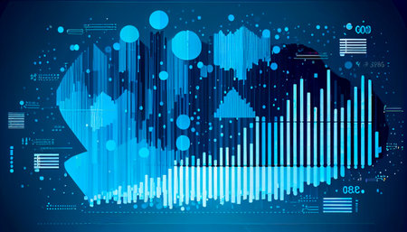 Business data analysis and analytics of customers insights with charts abstract blue background Vector illustration, generative aiの素材