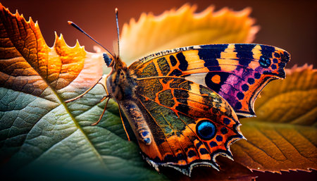 Butterfly on leaf macro. Generative Ai technologyの素材
