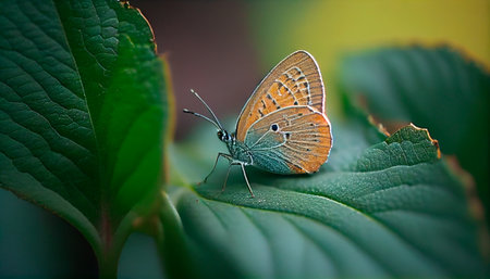 Butterfly on leaf macro. Generative Ai technologyの素材