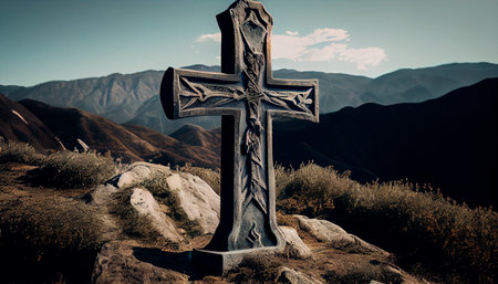 Christian catholic cross on the hills. Generative AIの素材