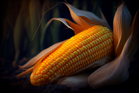 Closeup of yellow ripe corn cob. Generative AIの素材