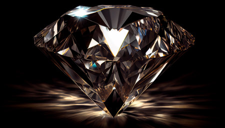 Close-up of a large shiny diamond, black background. Generative AI technologyの素材