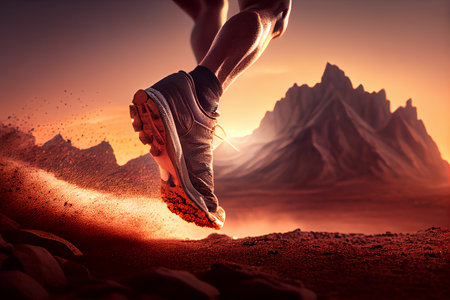 A marathon runner runs through the desert. Generative AIの素材