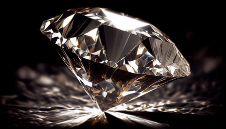 Close-up of a large shiny diamond, black background. Generative AI technologyの素材